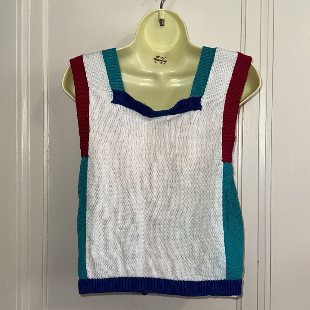 Vintage 80s The Eagle’s Eye multicolored sleeveless ramie/cotton sweater - Picture 6 of 8